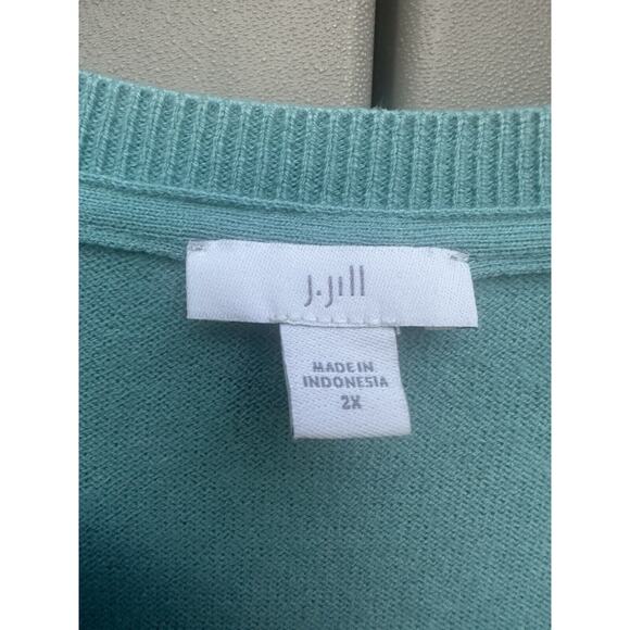J Jill Women’s Henley Split Neck Cotton Blend Sweater Aqua Size Sz Large - Picture 8 of 8